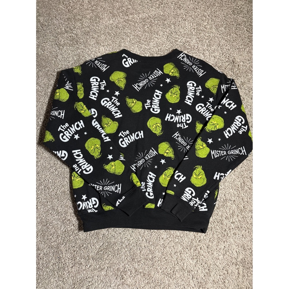 Dr Seuss The Grinch All Over Print Black Crewneck Sweatshirt Small Holiday Mens - Picture 5 of 6